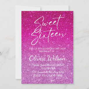 Rosa Glitter Sparkles Ombre Sweet 16 Inbjudningar