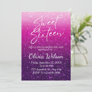 Rosa Glitter Sparkles Ombre Sweet 16 Inbjudningar