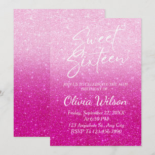Rosa Glitter Sparkles Ombre Sweet 16 Inbjudningar