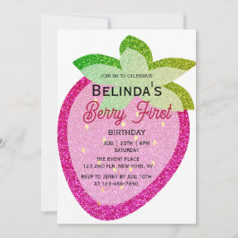 Rosa Glitter Sparkling Y2K jordgubbe 1:a födelseda Inbjudningar