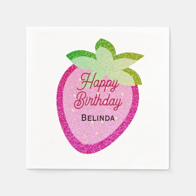Rosa Glitter Sparkling Y2K Jordgubbersdagen Pappersservett (Framsidan)