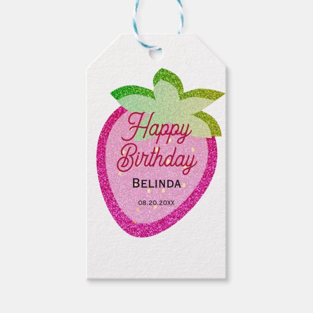Rosa Glitter Sparkling Y2K Jordgubbersdagen Presentetikett (Framsidan)