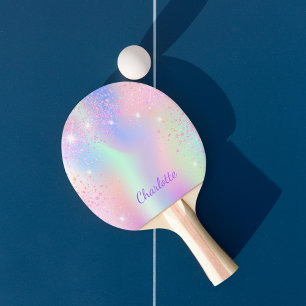 Rosa glitter stoft regnbåge lila monogramflicka pingisracket