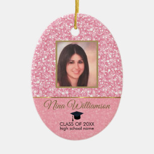 Rosa Glitter-Studenten Julgransprydnad Keramik