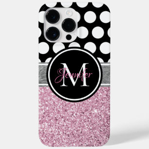 Rosa glitter svart och vit prickig monogram