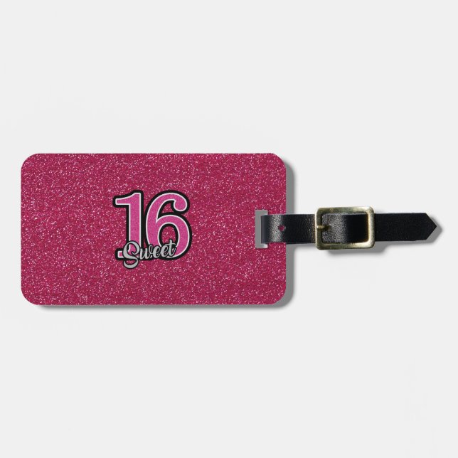 Rosa Glitter SWEET16 Bagagebricka (Horisontell Framsida)