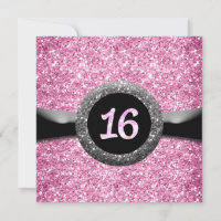 Rosa glitter Sweet 16 banderoll emblem inbjudan