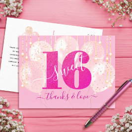Rosa Glitter Sweet 16 Birthday Balloon Tack Vykort