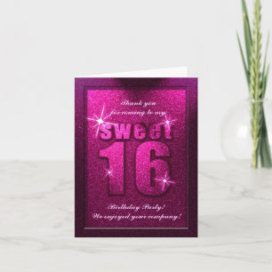 Rosa Glitter Sweet 16 Birthday Tack you Card Kort