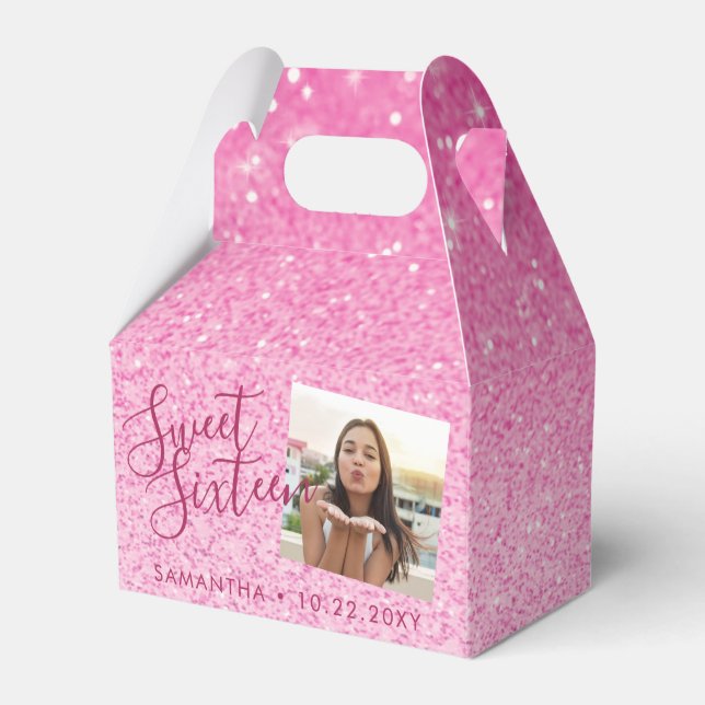 Rosa Glitter Sweet 16 Chic Photo Presentaskar (Framsidan Sidan)
