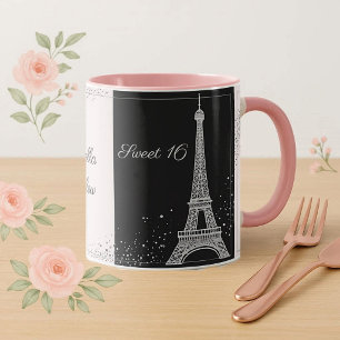Rosa glitter Sweet 16 födelsedags Parisiskt chic Mugg