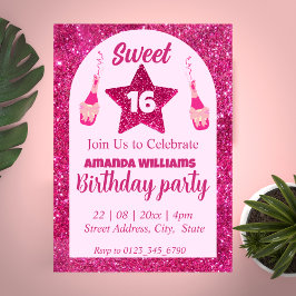 Rosa Glitter Sweet 16 födelsedagsinbjudan Inbjudningar