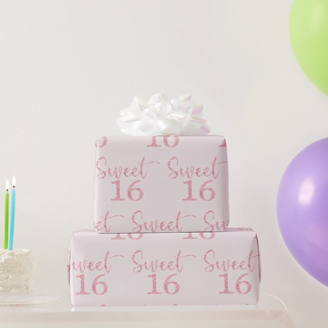 Rosa Glitter Sweet 16 Presentpapper (Festgåvor)