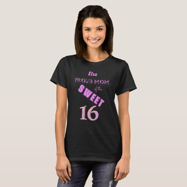Rosa Glitter Sweet 16 Proud Mamma Birthday T Shirt (Hel framsida)