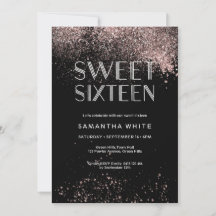 Rosa glitter Sweet sixteen födelsedagsinbjudan