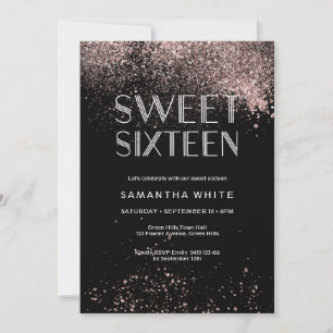 Rosa glitter Sweet sixteen födelsedagsinbjudan Inbjudningar