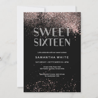 Rosa glitter Sweet sixteen födelsedagsinbjudan Inbjudningar