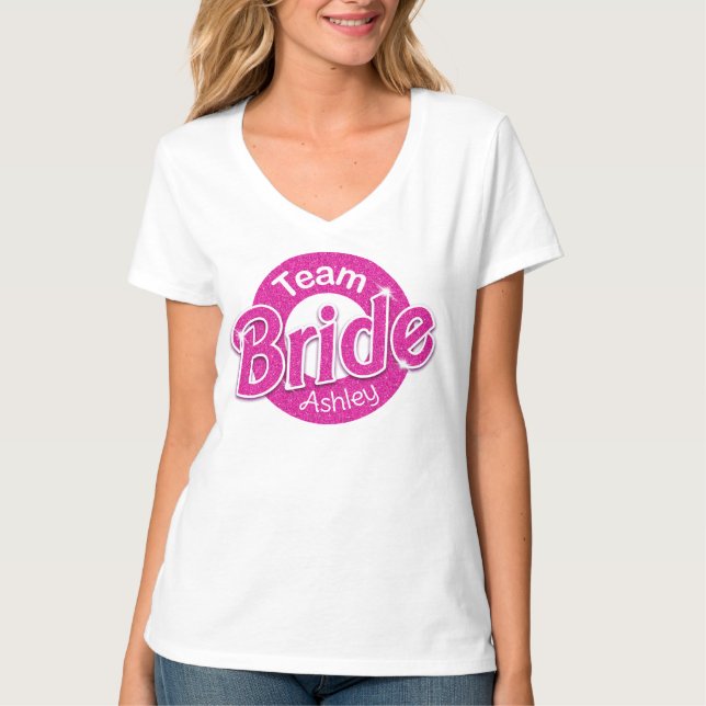 Rosa Glitter Team Bride T Shirt (Framsida)