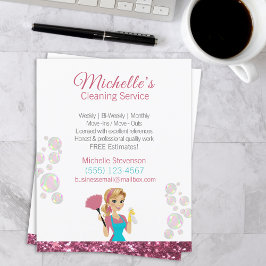 Rosa Glitter Tecknad Maid House Städning Service Flygblad