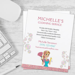 Rosa Glitter Tecknad Maid House Städning Service Flygblad