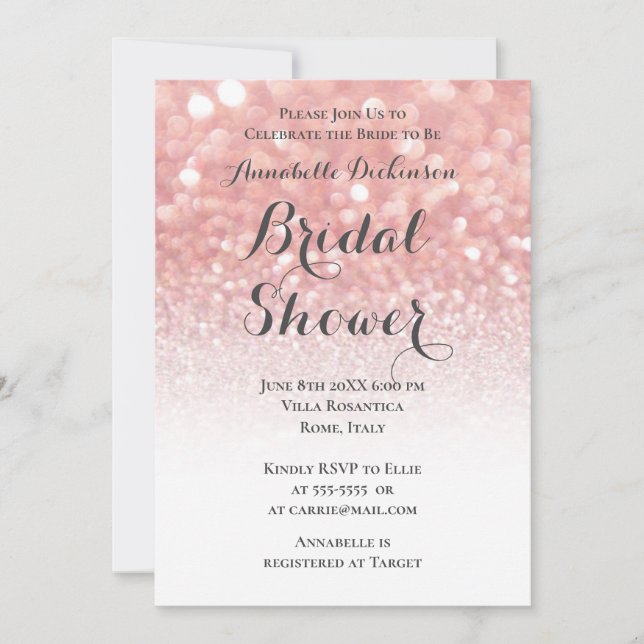 Rosa Glitter Tema Inbjudningar (Framsida)