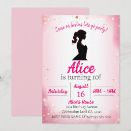 Rosa Glitter tematudockans födelsedag Inbjudningar