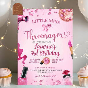 Rosa Glitter Threenager - födelsedag Inbjudningar