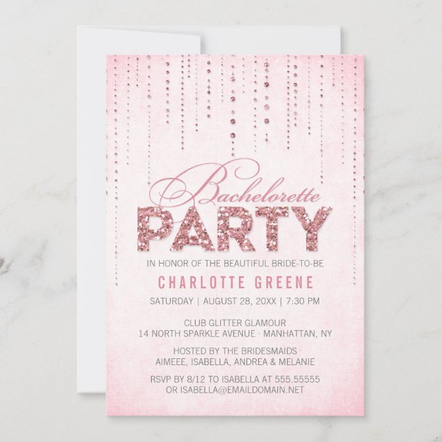Rosa Glitter Titta på Bachelorette Party-inbjudan Inbjudningar (Framsida)