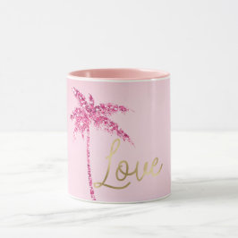 Rosa Glitter Träd Handflatan Ombre Guld Kärlek Mugg