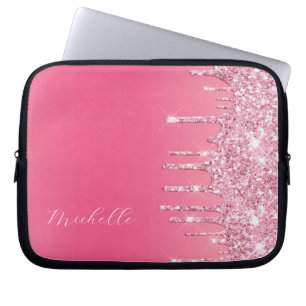 Rosa Glitter Trendig Monogram Laptop Fodral