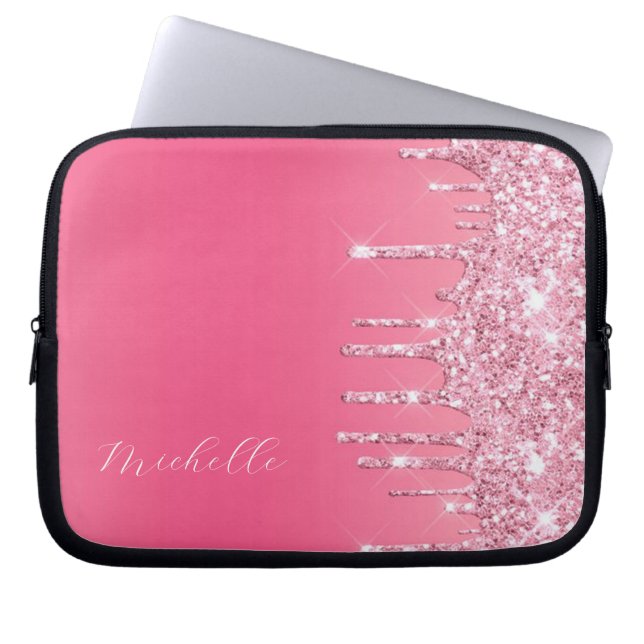 Rosa Glitter Trendig Monogram Laptop Fodral (Framsidan)