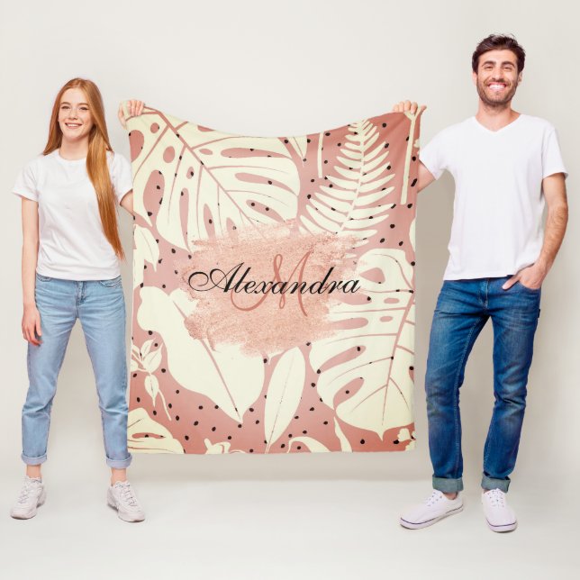 Rosa Glitter Tropical Löv Fleecefilt (På plats)