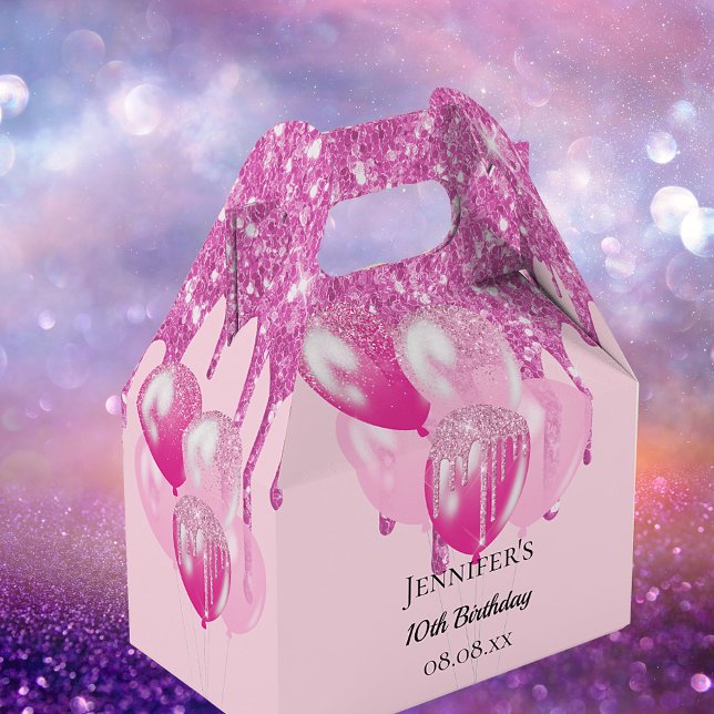 Rosa glitter under födelsedagen droppar ballonger  presentaskar (Skapare uppladdad)