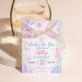 Rosa glitter Under The Sea Havsfrue Födelsedagsfli Inbjudningar