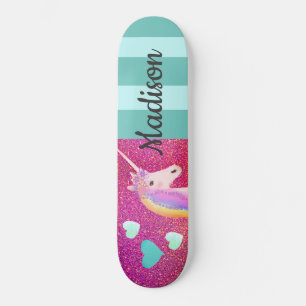Rosa Glitter Unicorn Hearts Kids Personlig Mini Skateboard Bräda 18,5 Cm