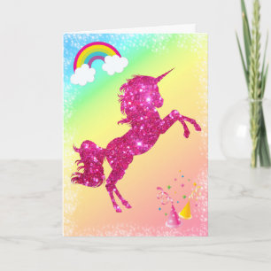 Rosa Glitter Unicorn Kort