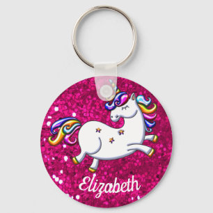 Rosa Glitter Unicorn Nyckelring