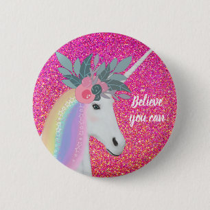 Rosa Glitter Unicorn Rainbow Fantasy Flowers Knapp