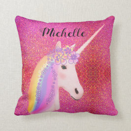 Rosa Glitter Unicorn Rainbow Sparkles Personlig Kudde