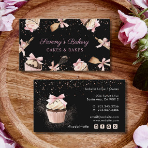 Rosa Glitter Utensils Cooking & Cupkaka Bakery Visitkort