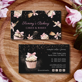 Rosa Glitter Utensils Cooking & Cupkaka Bakery Visitkort
