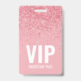 Rosa Glitter VIP Backstage Pass med QR-kod-ID