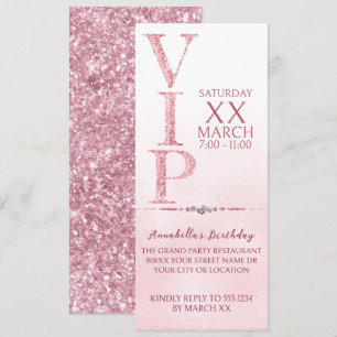 Rosa Glitter VIP Biljett Inbjudningar