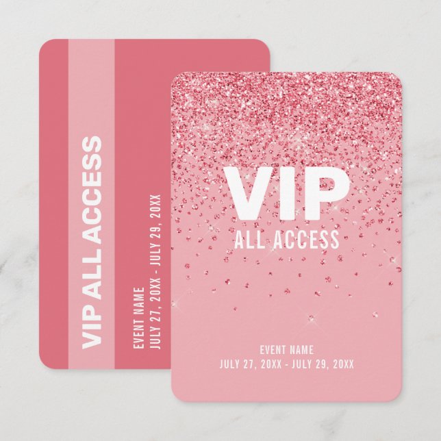 Rosa glitter VIP full access ID-kort 3,5" x 5" Inbjudningar (Fram/baksida)