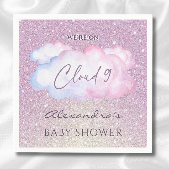 Rosa Glitter Watercolor Cloud Baby Shower Pappersservett (Skapare uppladdad)