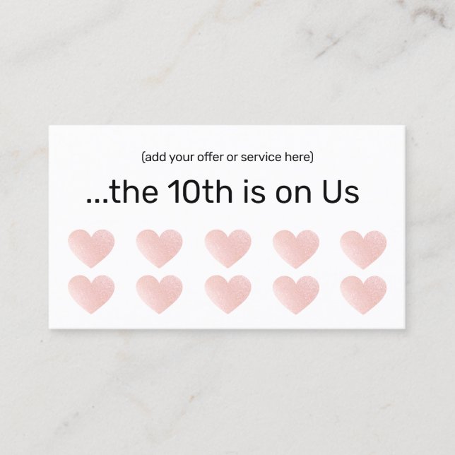 Rosa Glitter White 10 Slår kundförmånen Salon Lojalitetskort (Framsida)