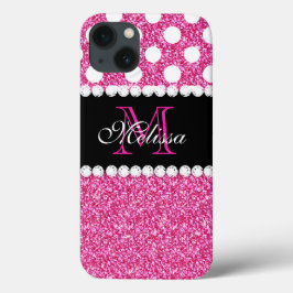 Rosa Glitter White Polka dots Monogramme