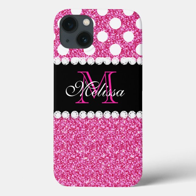 Rosa Glitter White Polka dots Monogramme (Baksida)