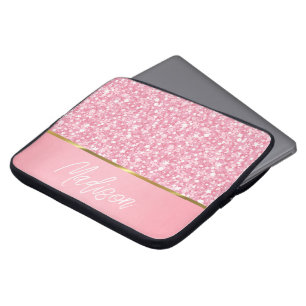 Rosa Glitter White Sparks med Monogram bärbar dato Laptop Fodral