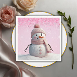 Rosa Glitter Winter Snögubbe Baby Shower Pappersservett